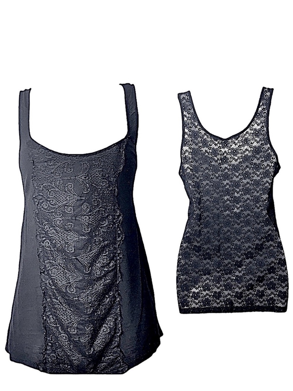 Urban Outfitters Pins & Needles Black Floral Lace Mesh Back Sheer Back Tank Top
